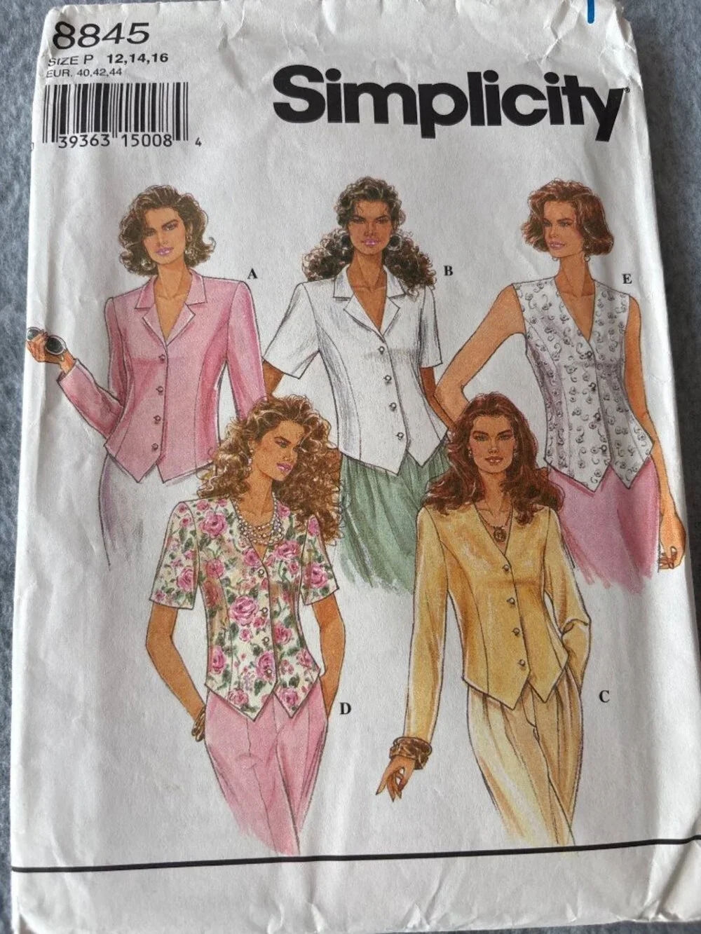 Simplicity 8845 Womens Shirt Sewing Pattern Size 12 14 16 Uncut 1989